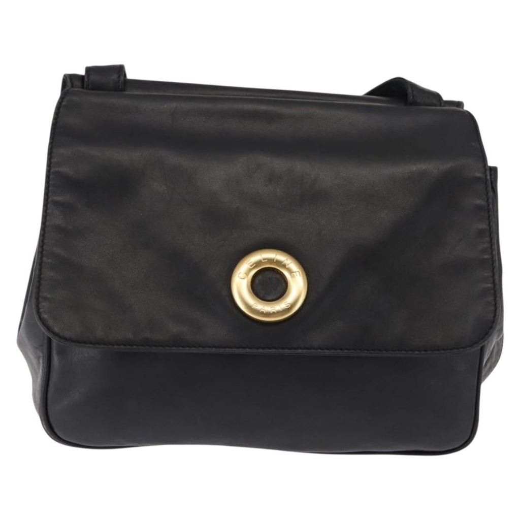Celine Circle Logo Leather Black Leather Shoulder Bag Bag