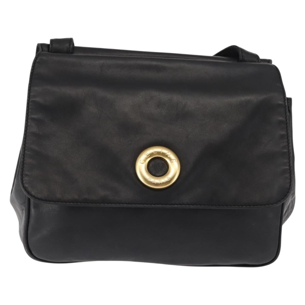 Celine Circle Logo Leather Black Leather Shoulder Bag Bag