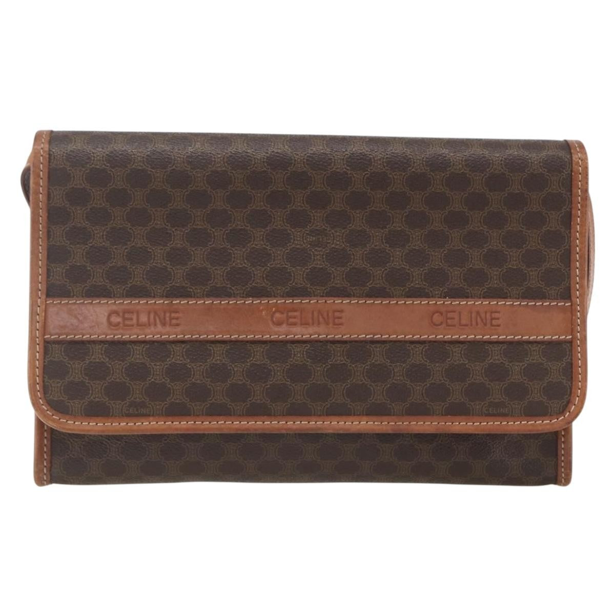 Celine Vintage Macadam Shoulder Bag Canvas And Leather Brown Canvas Shoulder Bag Bag