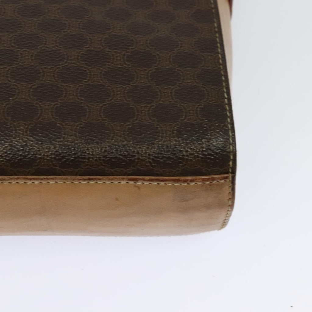 Celine Vintage Macadam Circle Logo Shoulder Bag Canvas And Leather Brown Canvas Shoulder Bag Bag