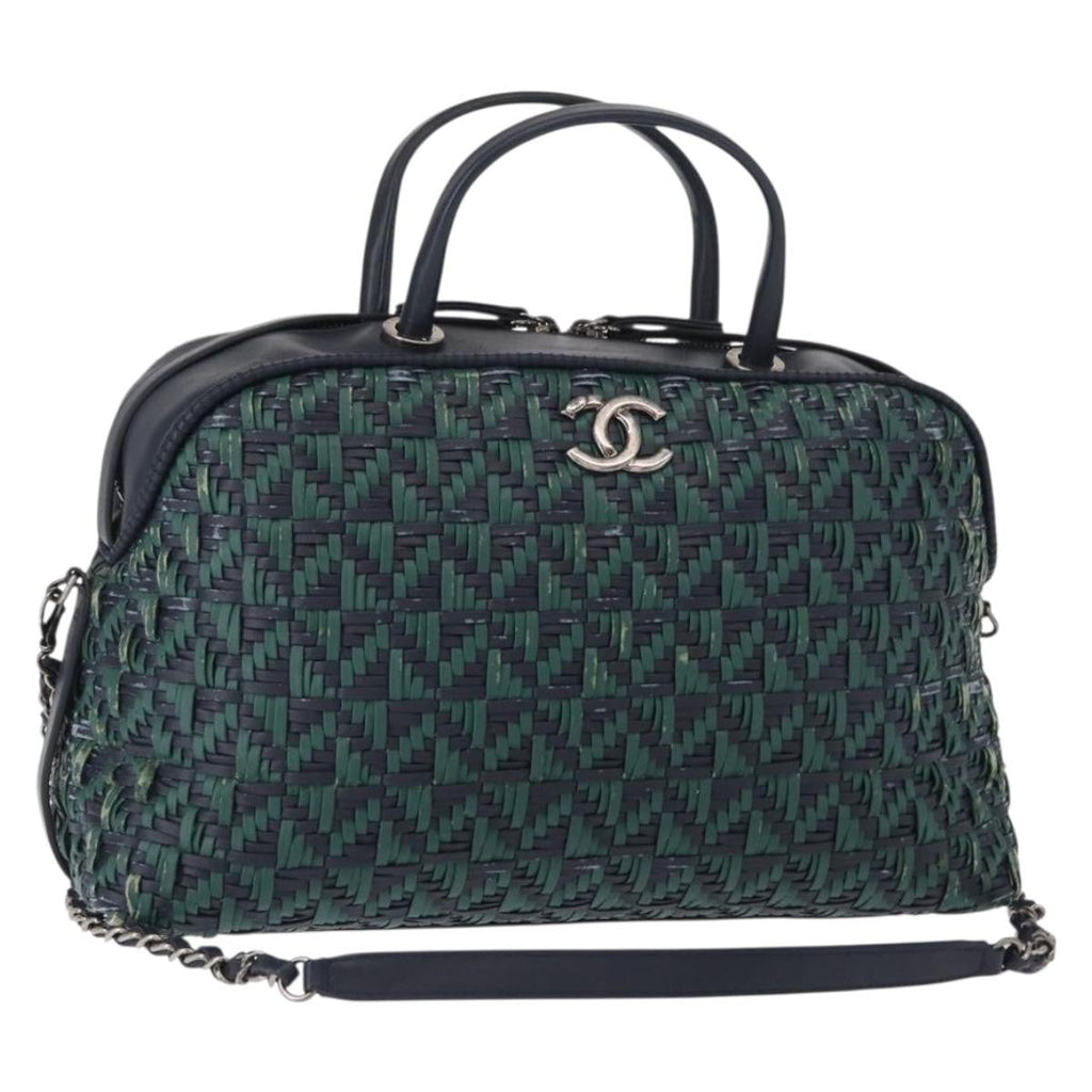 Chanel Convertible Chain Bowler Bag Woven Calfskin Green Leather Handbag