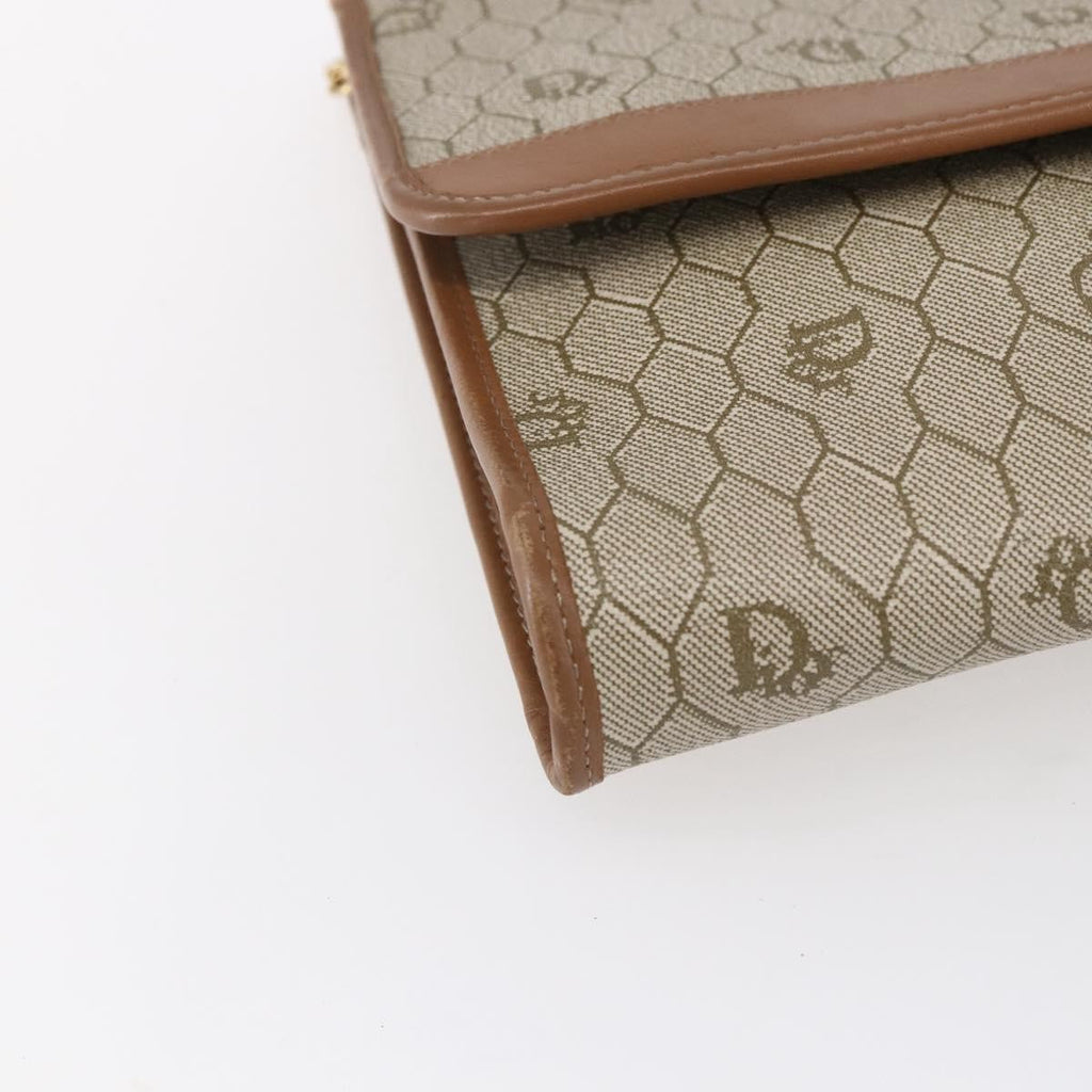 Christian Dior Vintage Honeycomb Chain Canvas Beige Canvas Shoulder Bag Bag (Pre-Owned)