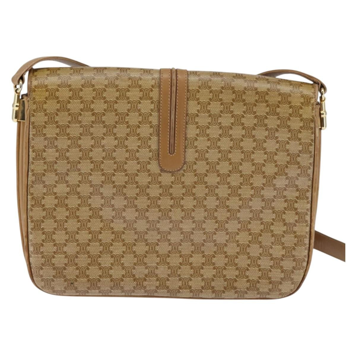 Celine Vintage Macadam Shoulder Bag Canvas And Leather Beige Canvas Shoulder Bag Bag