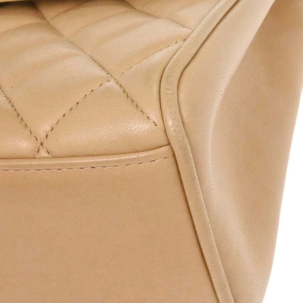 Chanel Vintage Top Handle Flap Bag Quilted Lambskin Beige Leather Handbag