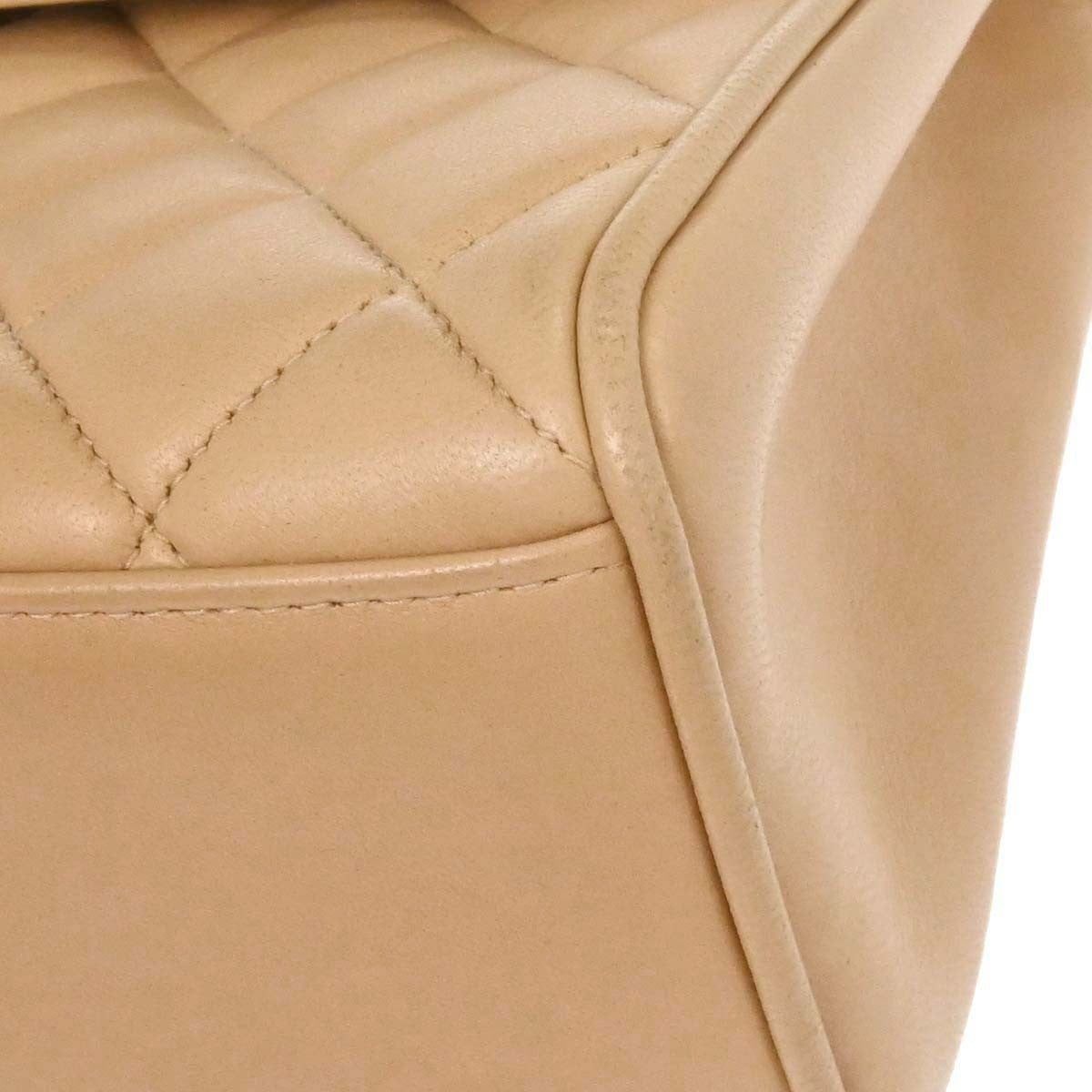 Chanel Vintage Top Handle Flap Bag Quilted Lambskin Beige Leather Handbag