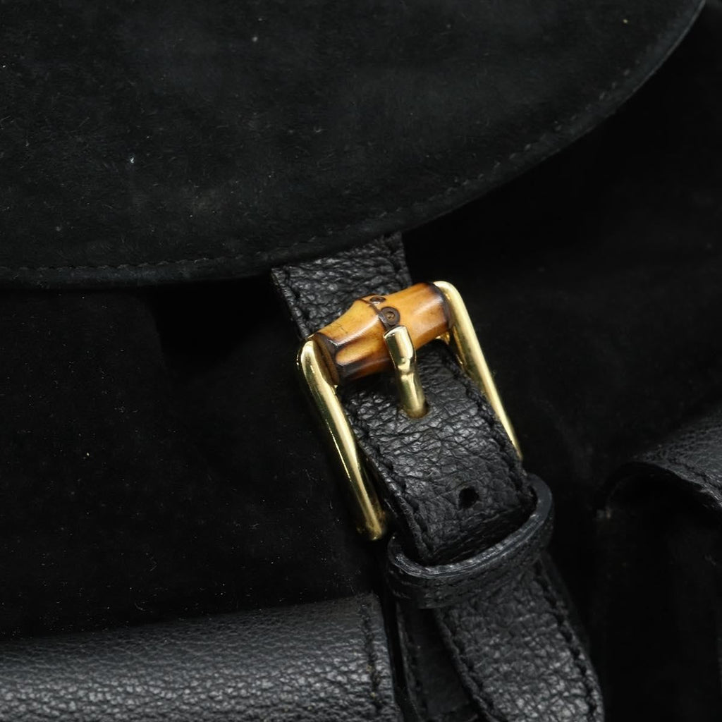 Gucci Vintage Bamboo Backpack Suede Black Suede Backpack Bag (Pre-Owned)