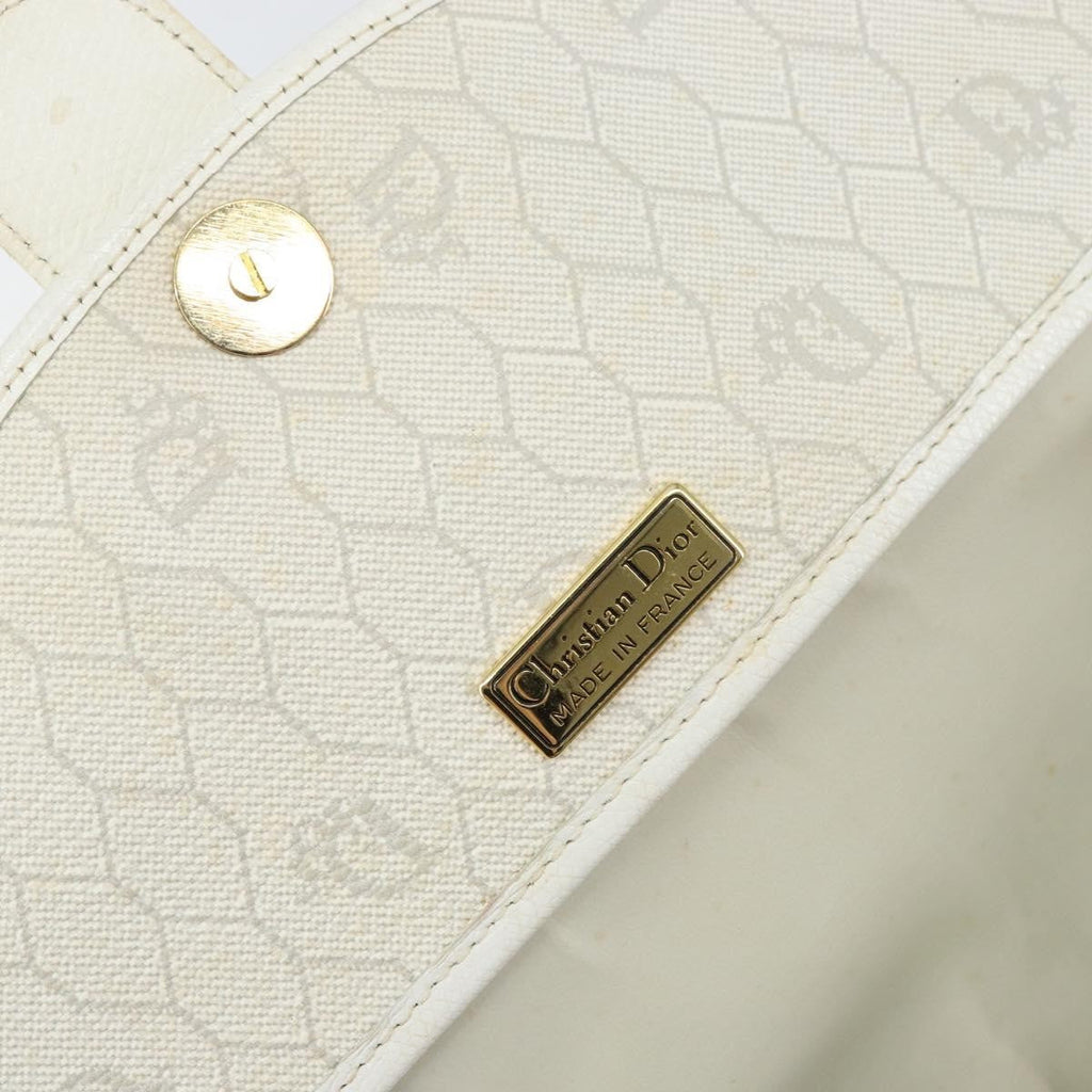 Christian Dior Vintage Honeycomb Flap Crossbody Bag Canvas And Leather White Canvas Shoulder Bag Bag (Pre-Owned)