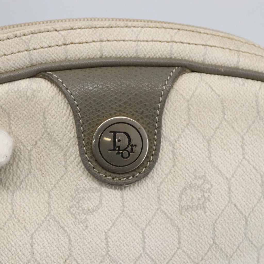 Christian Dior Vintage Honeycomb Shoulder Bag Canvas And Leather White Canvas Shoulder Bag Bag (Pre-Owned)