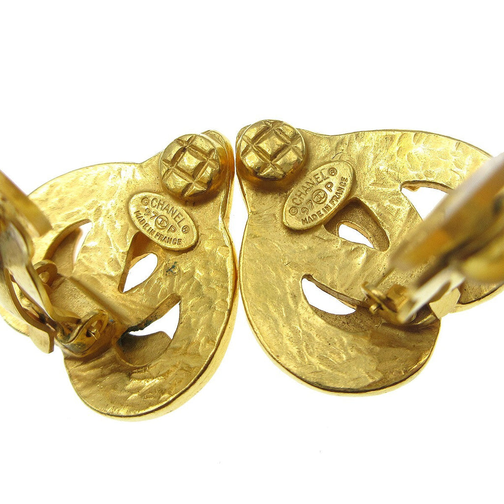 Chanel Cc Logo Heart Gold-Plated Gold Gold_Plated Earrings Jewelry