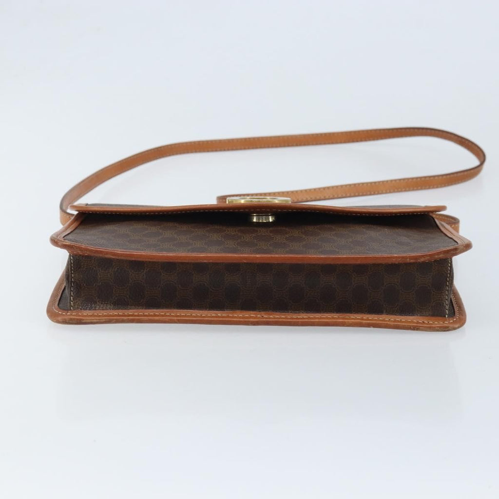 Celine Vintage Macadam Circle Logo Shoulder Bag Canvas And Leather Brown Canvas Shoulder Bag Bag