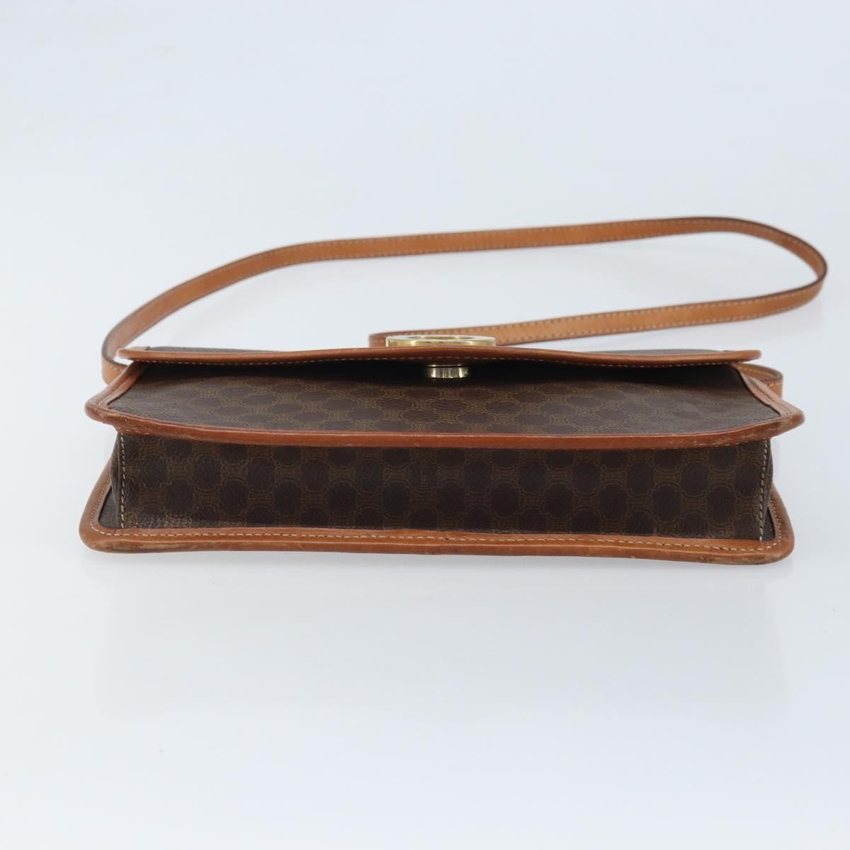 Celine Vintage Macadam Circle Logo Shoulder Bag Canvas And Leather Brown Canvas Shoulder Bag Bag