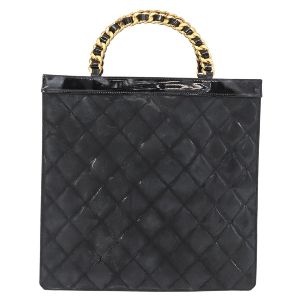 Chanel Chocolate Bar Tote Leather Black Patent_Leather Handbag