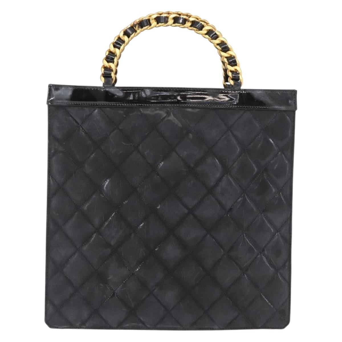 Chanel Chocolate Bar Tote Leather Black Patent_Leather Handbag