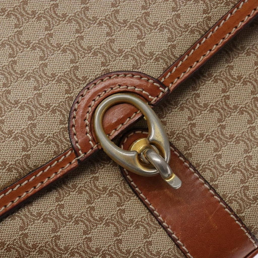 Celine Vintage Macadam Shoulder Bag Canvas And Leather Beige Canvas Bag