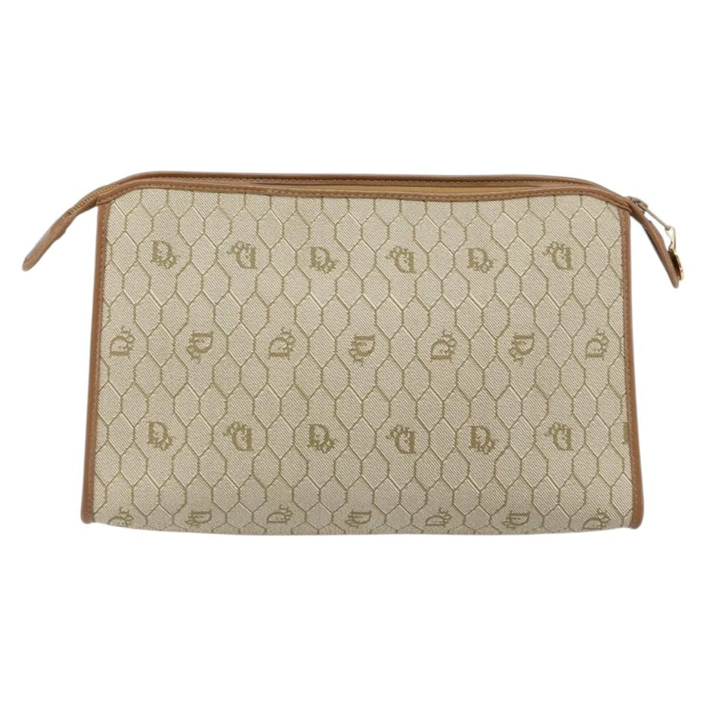 Christian Dior Vintage Honeycomb Zip Pouch Coated Canvas Beige Canvas Clutche & Pouche Bag (Pre-Owned)