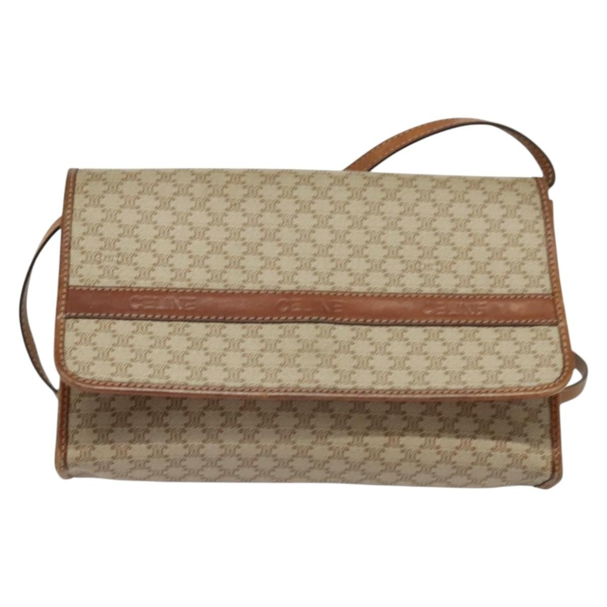 Celine Vintage Macadam Shoulder Bag Canvas And Leather Beige Canvas Bag