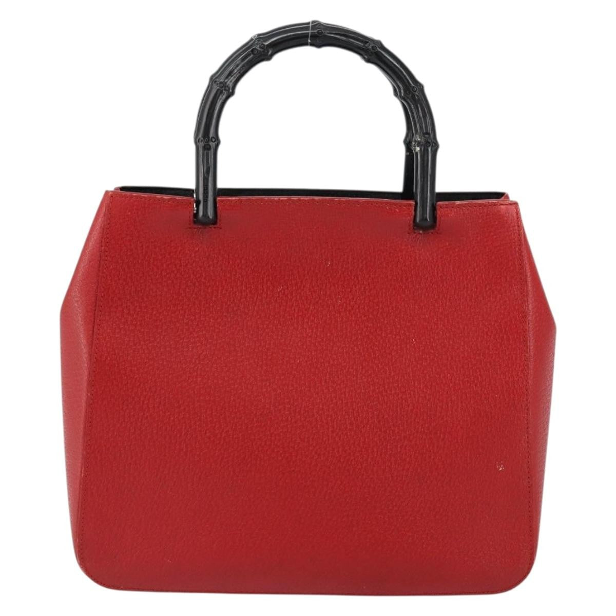 Gucci Vintage Bamboo Handle Bag Leather Red Leather Handbag (Pre-Owned)