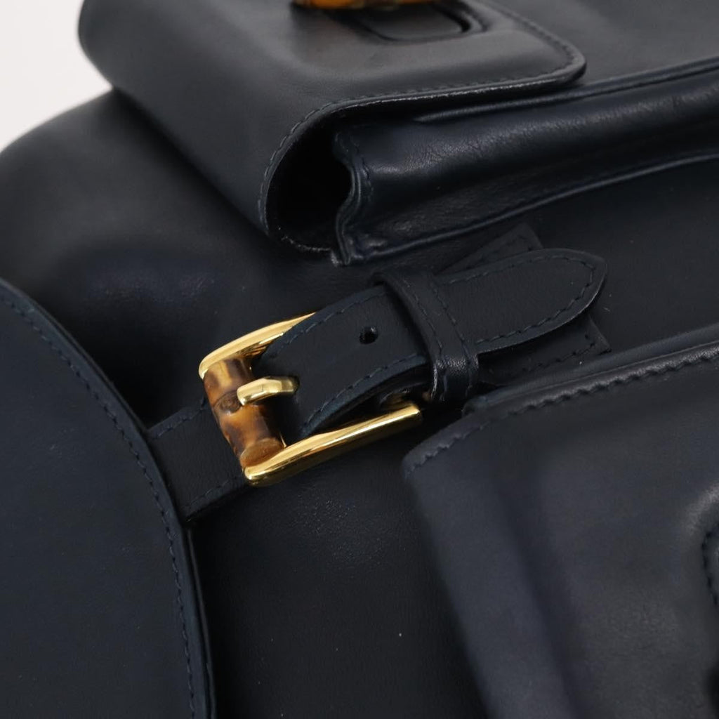 Gucci Vintage Bamboo Backpack Leather Navy Leather Backpack Bag (Pre-Owned)