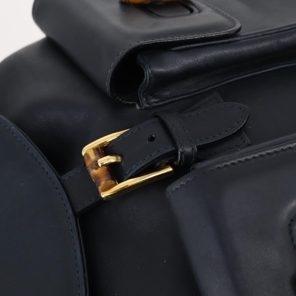 Gucci Vintage Bamboo Backpack Leather Navy Leather Backpack Bag (Pre-Owned)