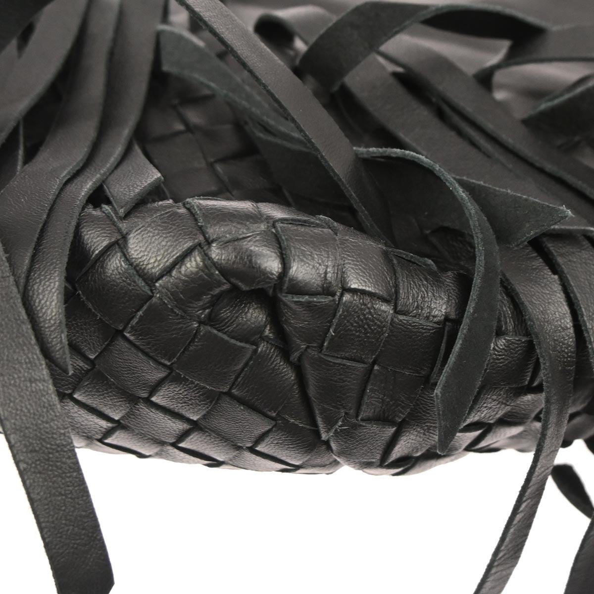 Bottega Veneta Fringe Belt Tote Intrecciato Nappa Black Leather Tote Bag Bag