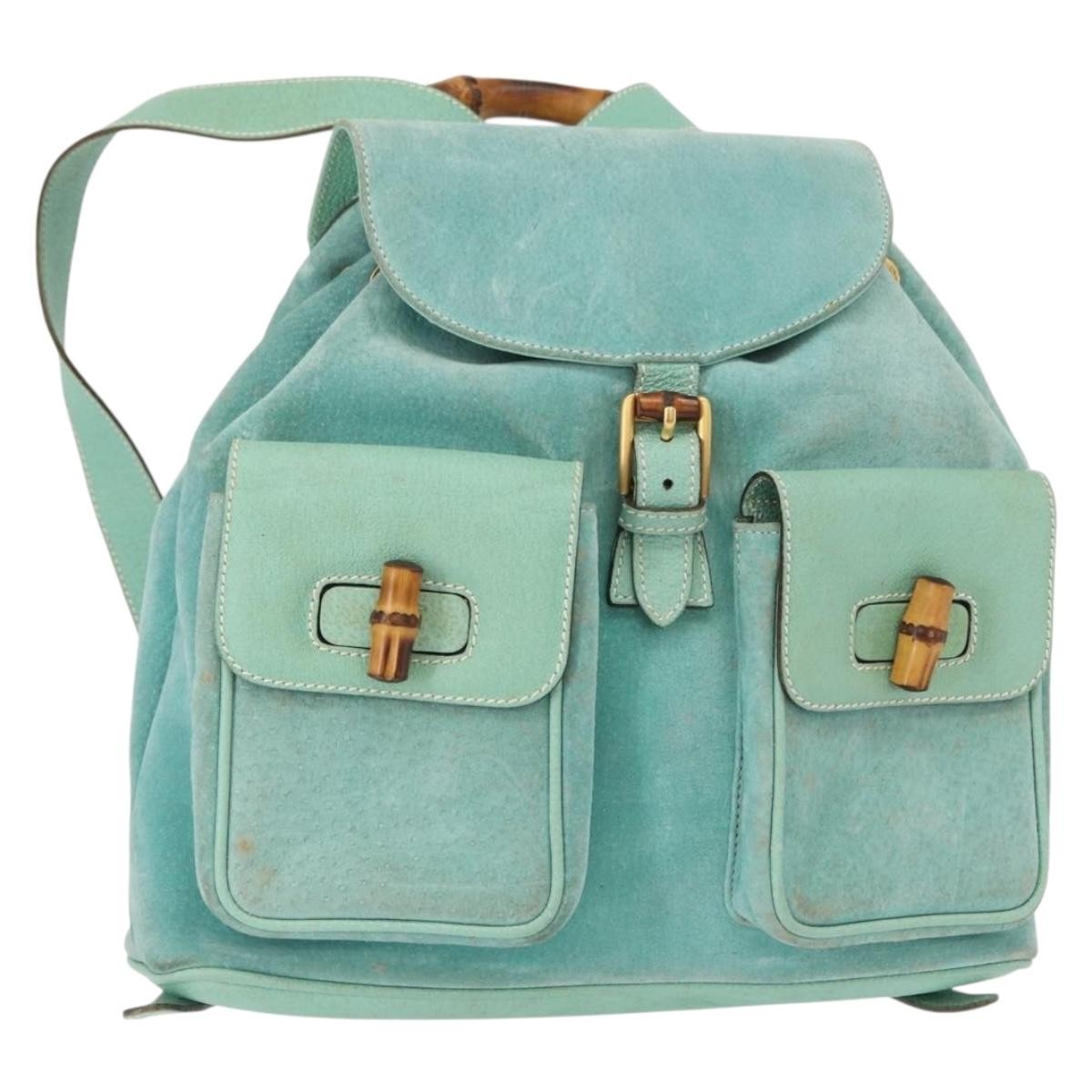 Gucci Vintage Bamboo Backpack Suede Green Suede Backpack Bag (Pre-Owned)