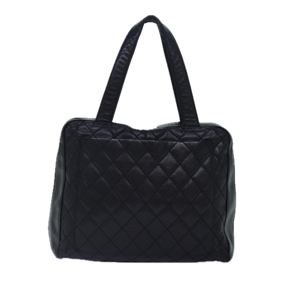 Chanel Vintage Cc Zip Around Bowler Bag Quilted Caviar Black Leather Handbag