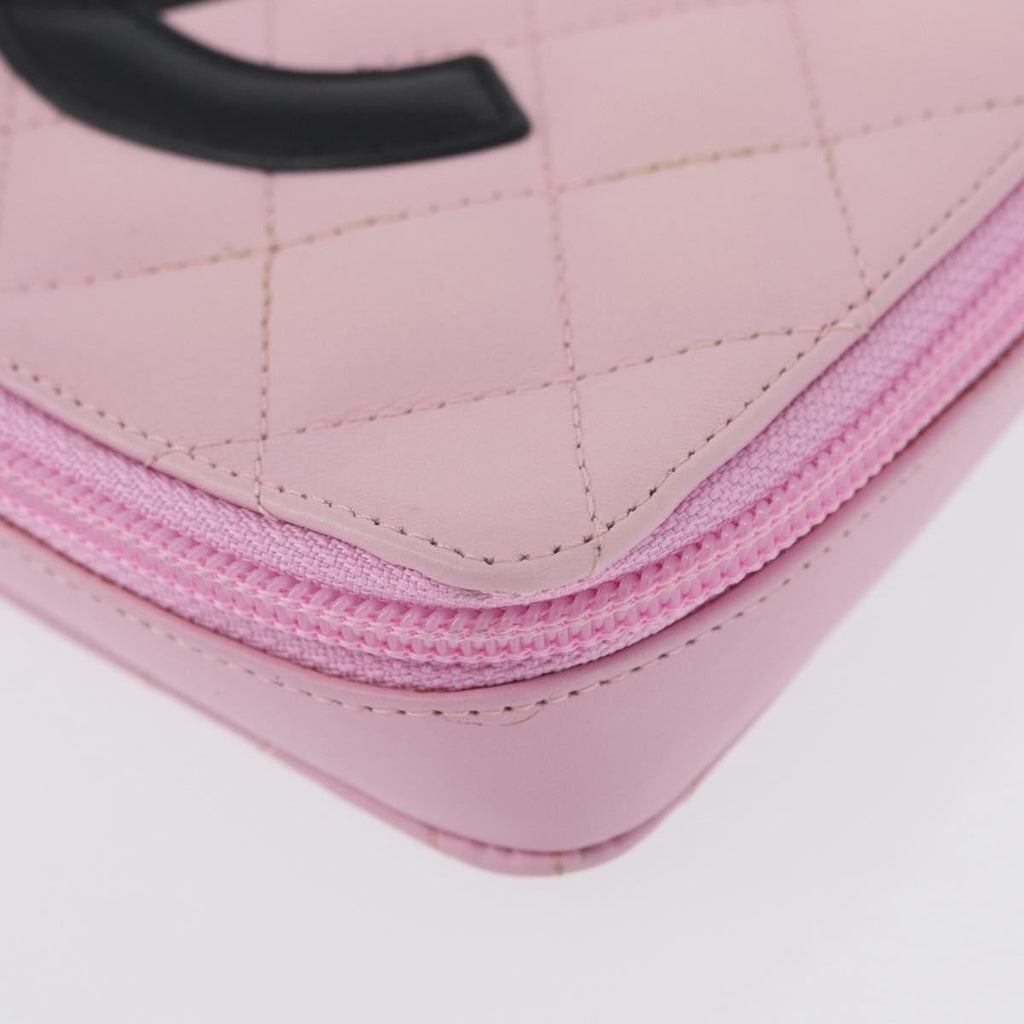 Chanel Cambon Zip Around Cosmetic Case Quilted Leather Pink Leather Wallets Accessory