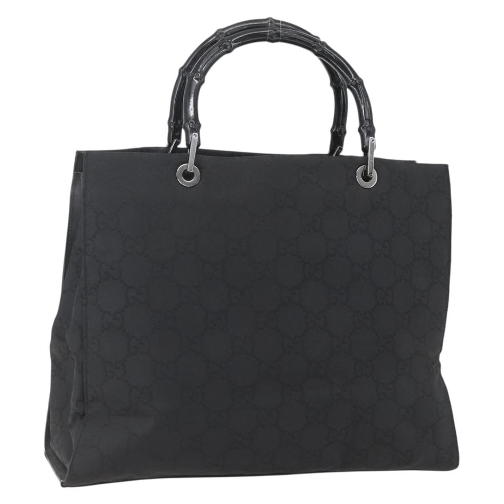 Gucci Vintage Bamboo Handle Tote Gg Nylon Black Nylon Tote Bag Bag (Pre-Owned)