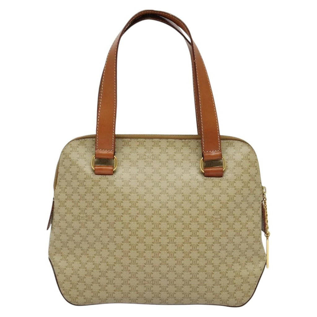 Celine Vintage Macadam Handbag Canvas Beige Canvas Handbag
