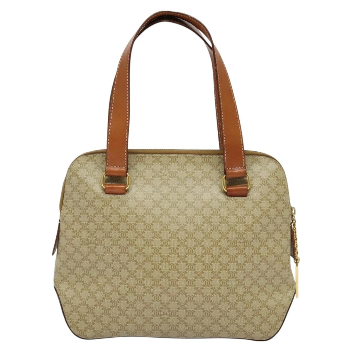 Celine Vintage Macadam Handbag Canvas Beige Canvas Handbag