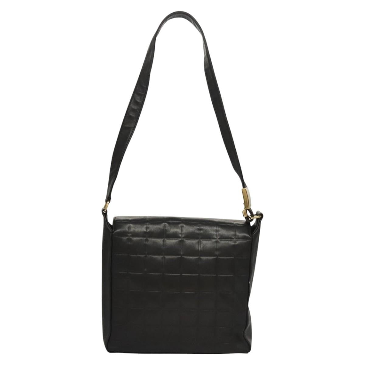 Chanel Chocolate Bar Cc Shoulder Bag Quilted Leather Black Leather Shoulder Bag Bag