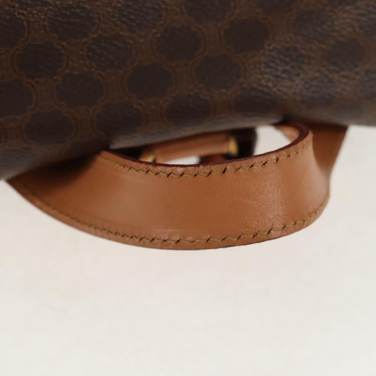 Celine Vintage Drawstring Flap Backpack Macadam Coated Canvas Brown Canvas Backpack Bag
