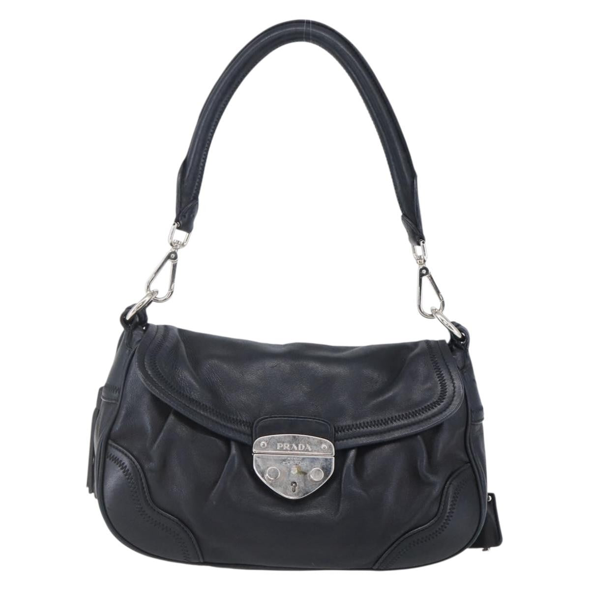 Prada Pushlock Shoulder Bag Leather Black Leather Shoulder Bag Bag