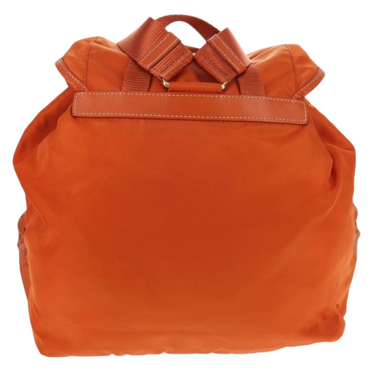 Prada Vela Double Front Pocket Backpack Tessuto With Saffiano Leather Orange Nylon Backpack Bag