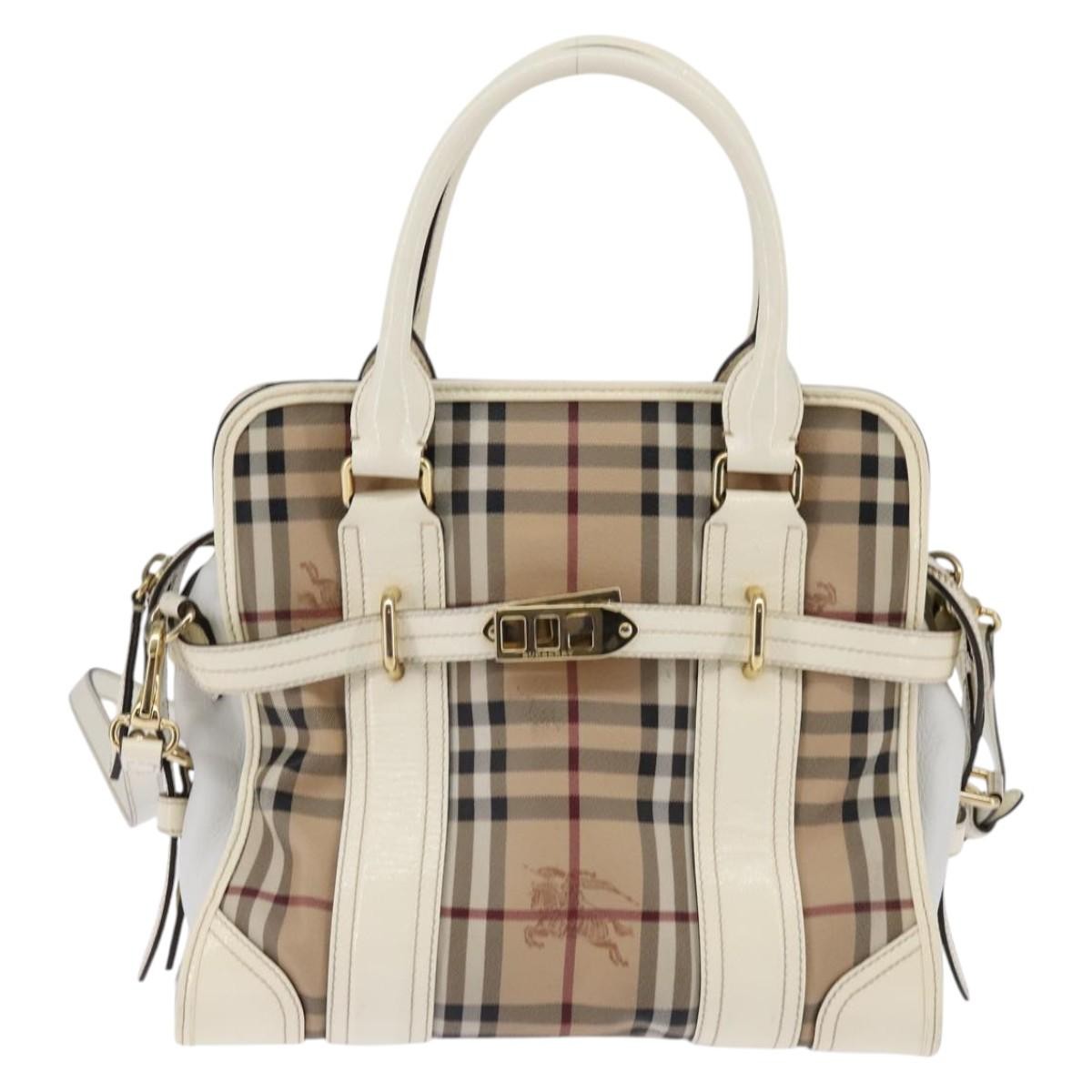 Burberry Minford Satchel Haymarket Coated Canvas Beige Canvas Tote Bag