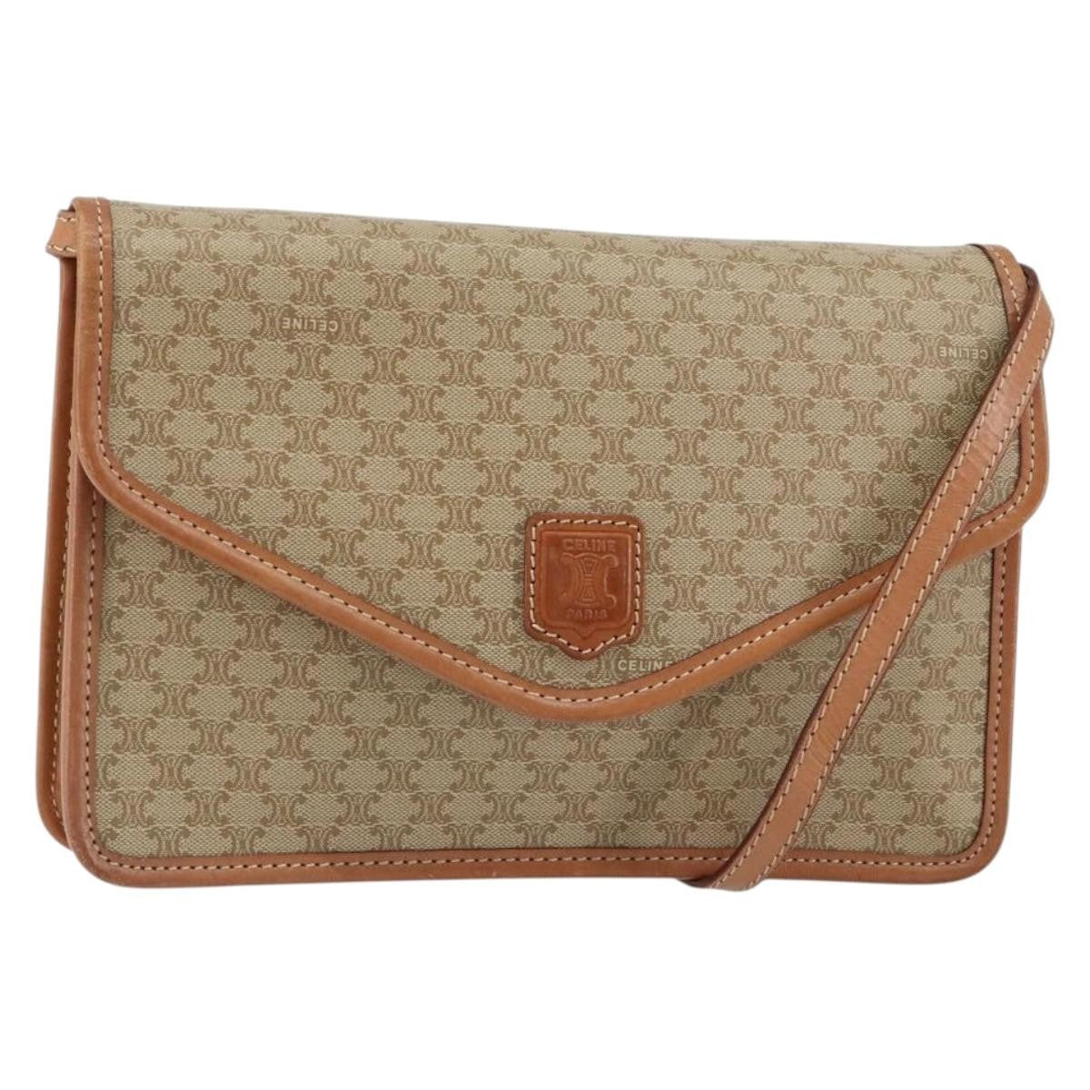 Celine Vintage Macadam Shoulder Bag Canvas Beige Canvas Shoulder Bag Bag