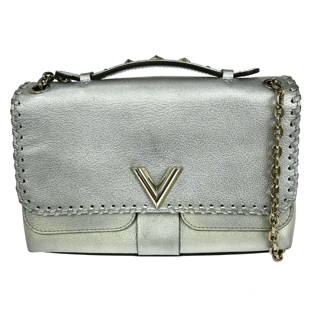 Louis Vuitton Very Chain Bag Whipstitch Leather Silver Leather Shoulder Bag