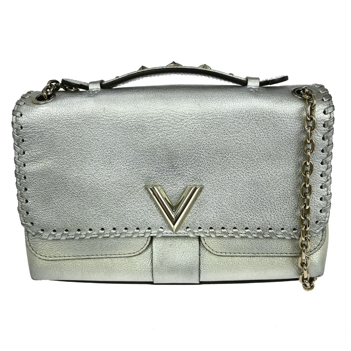 Louis Vuitton Very Chain Bag Whipstitch Leather Silver Leather Shoulder Bag