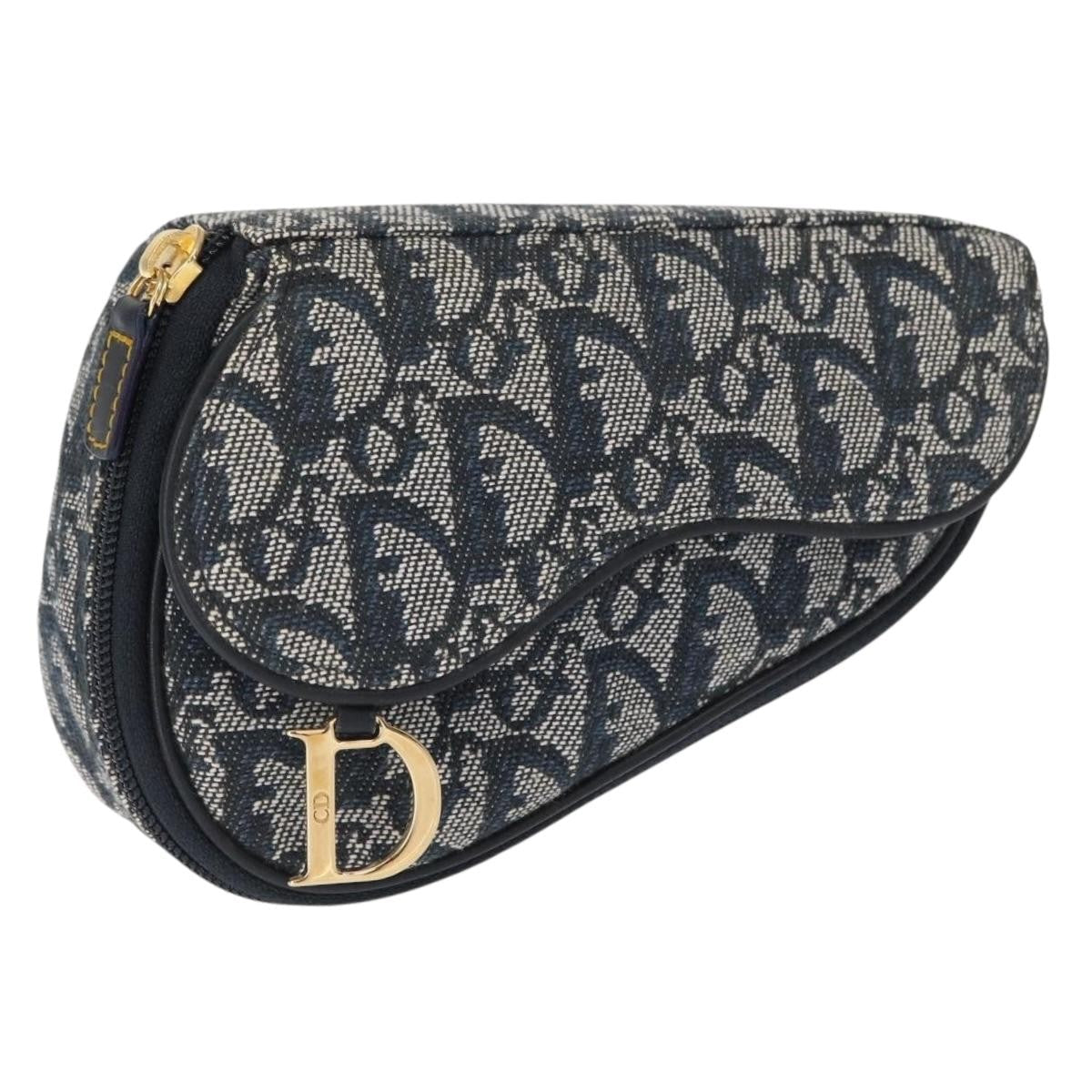 Christian Dior Saddle Zip Pouch Diorissimo Canvas Blue Canvas Clutche & Pouche Bag (Pre-Owned)