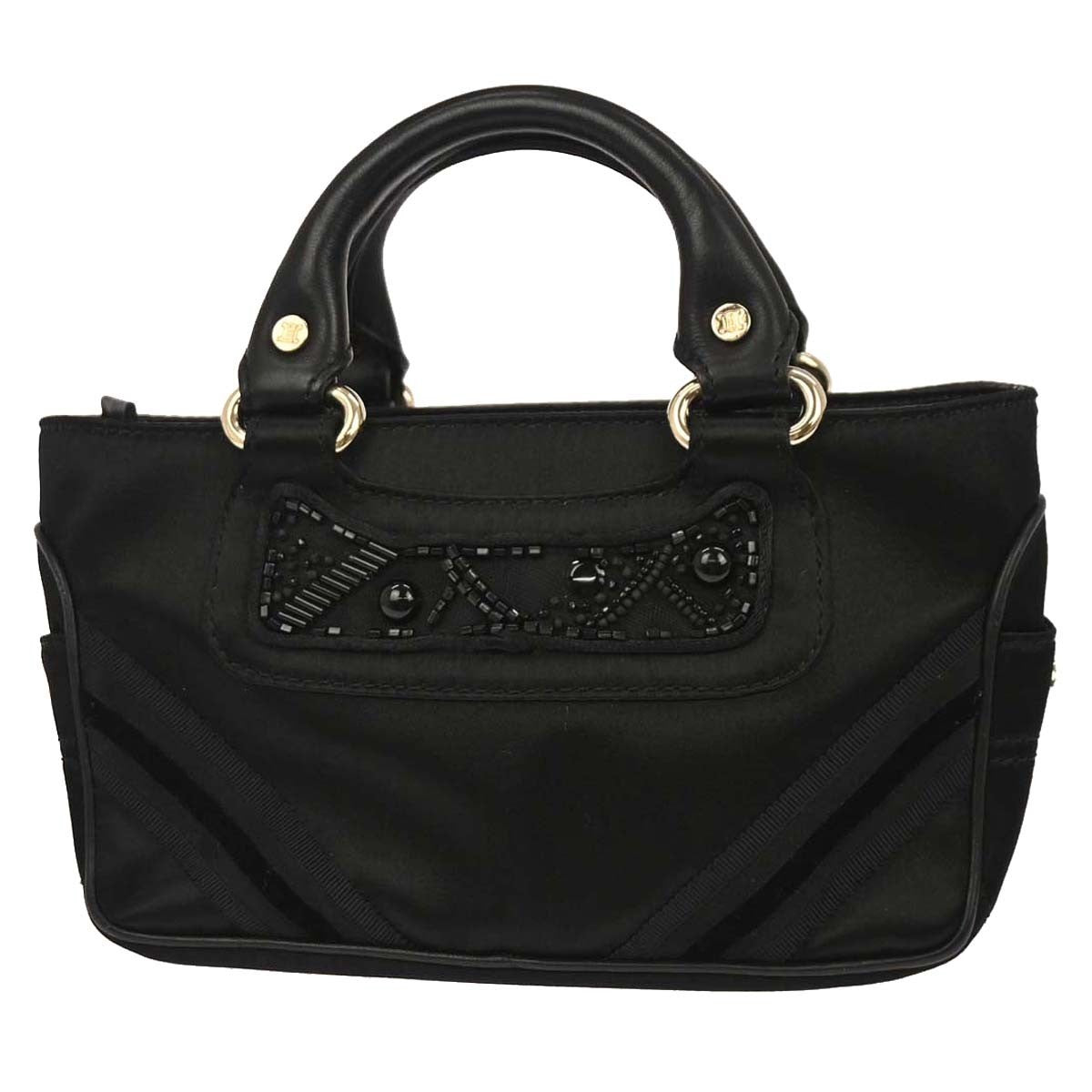 Celine Boogie Satchel Satin Black Satin Handbag