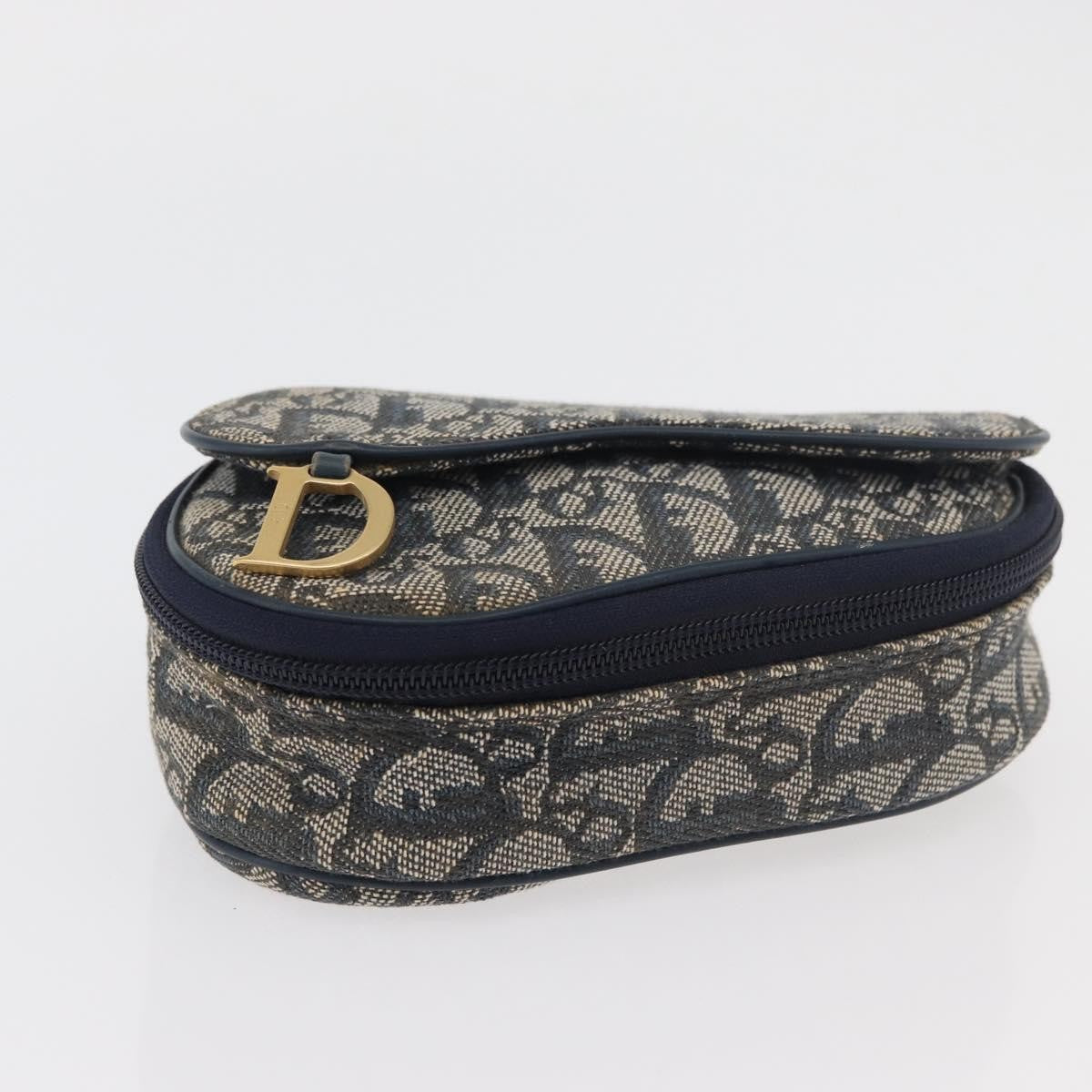 Christian Dior Vintage Saddle Coin Purse Diorissimo Canvas Navy Canvas Clutche & Pouche Bag (Pre-Owned)
