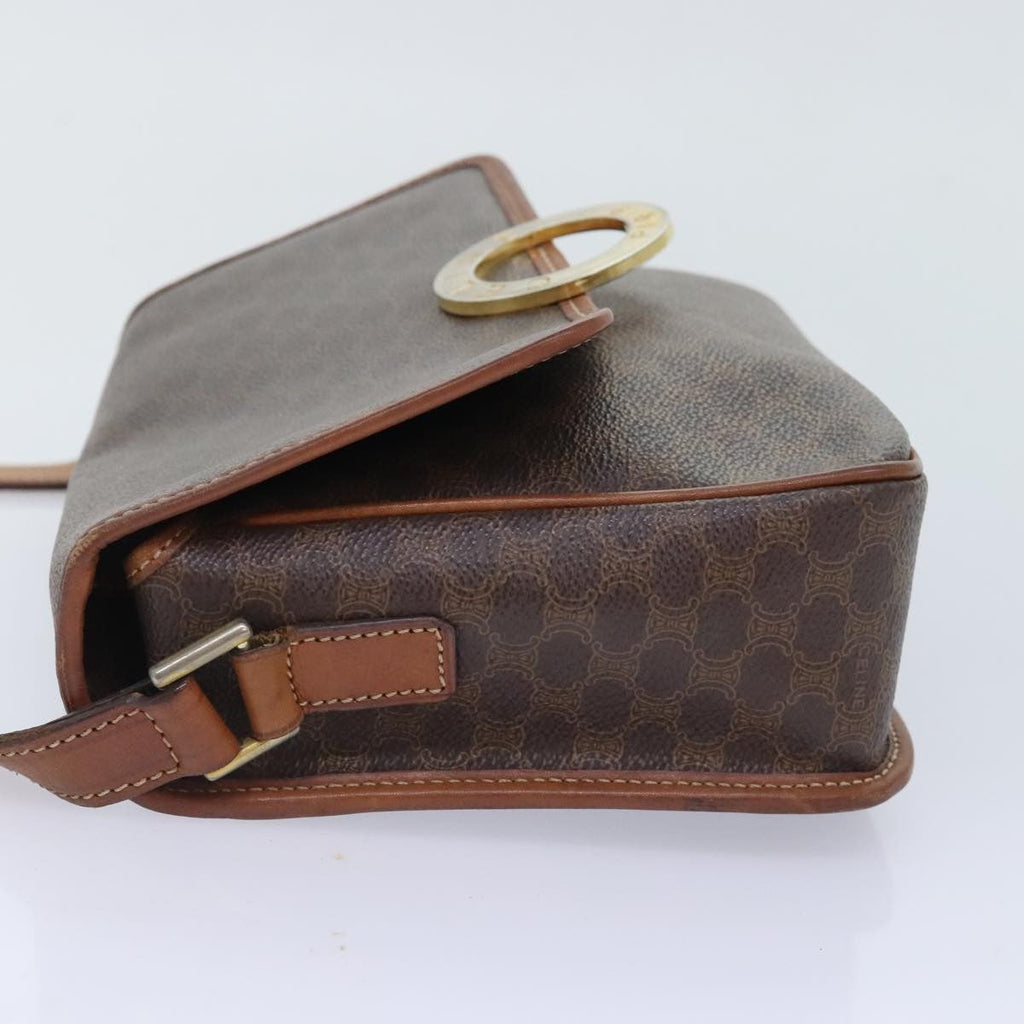 Celine Vintage Macadam Circle Logo Shoulder Bag Canvas And Leather Brown Canvas Shoulder Bag Bag