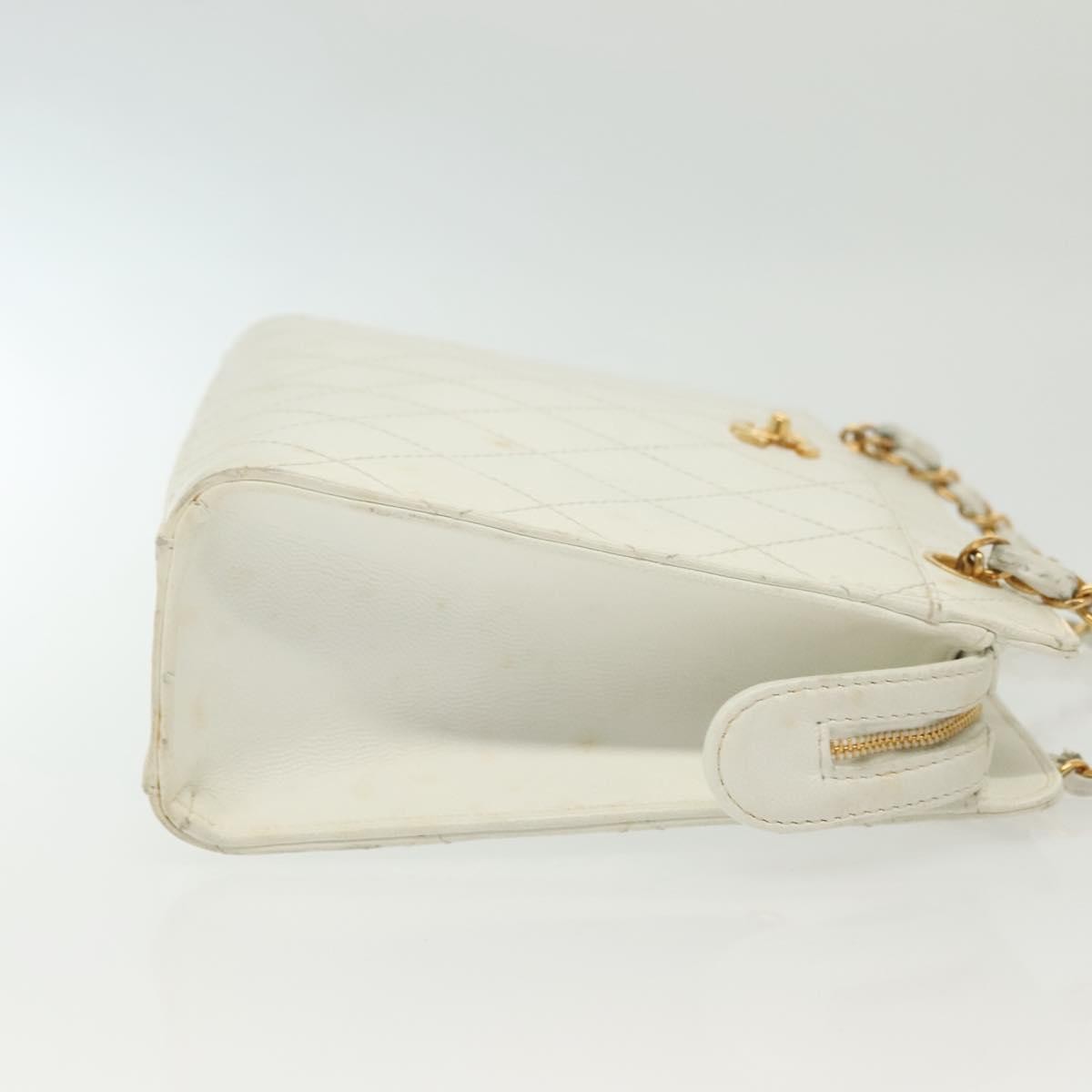 Chanel Cc Shoulder Bag Quilted Caviar White Leather Bag