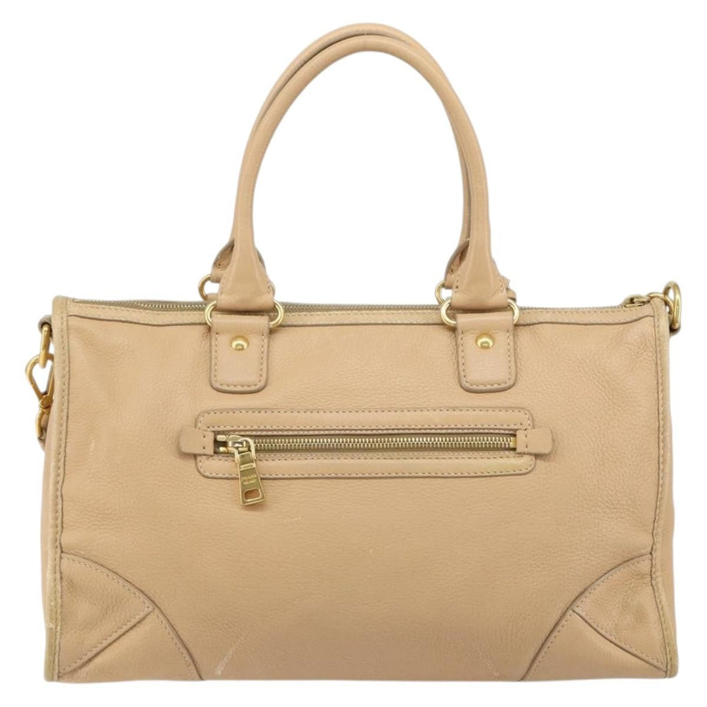 Prada Front Zip Convertible Satchel Cervo Leather Beige Leather Handbag
