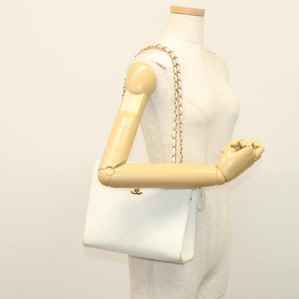 Chanel Cc Shoulder Bag Quilted Caviar White Leather Bag