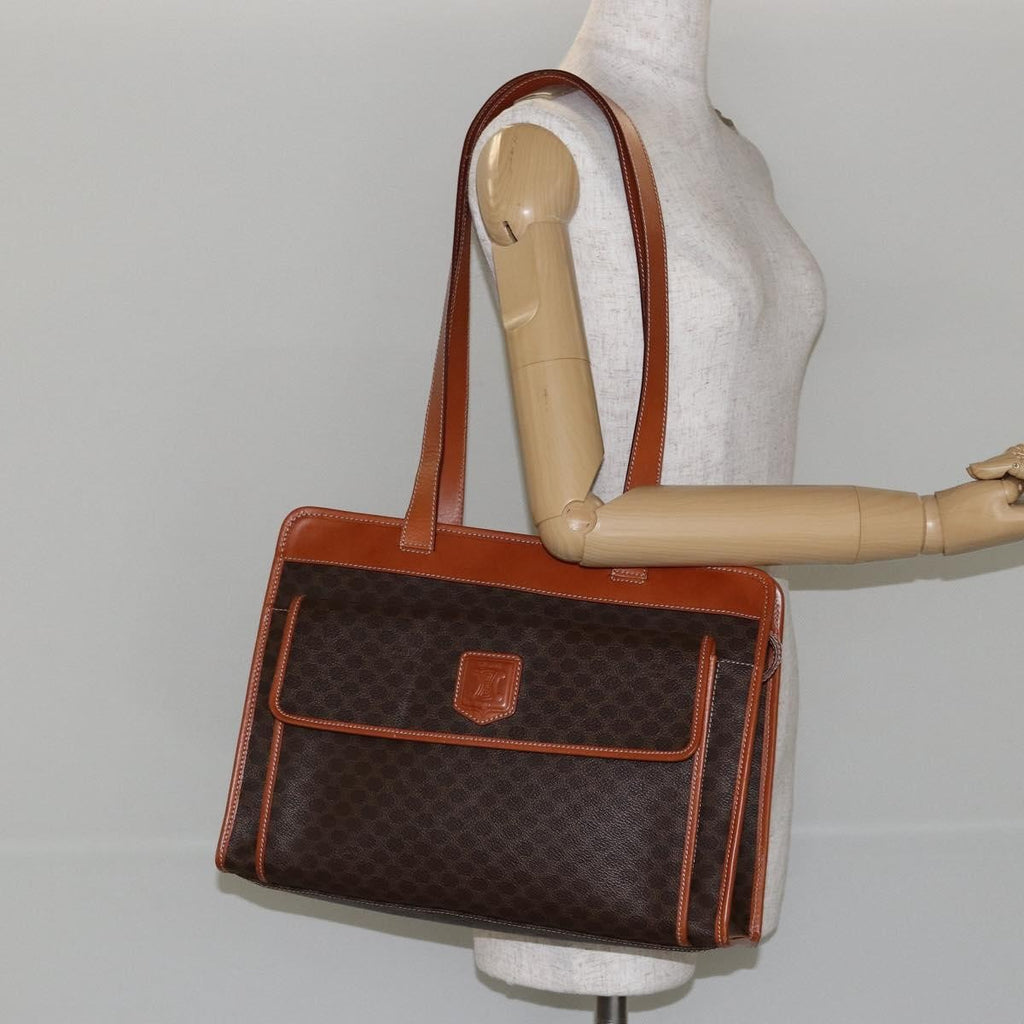 Celine Vintage Macadam Tote Bag Canvas And Leather Brown Canvas Tote Bag Bag
