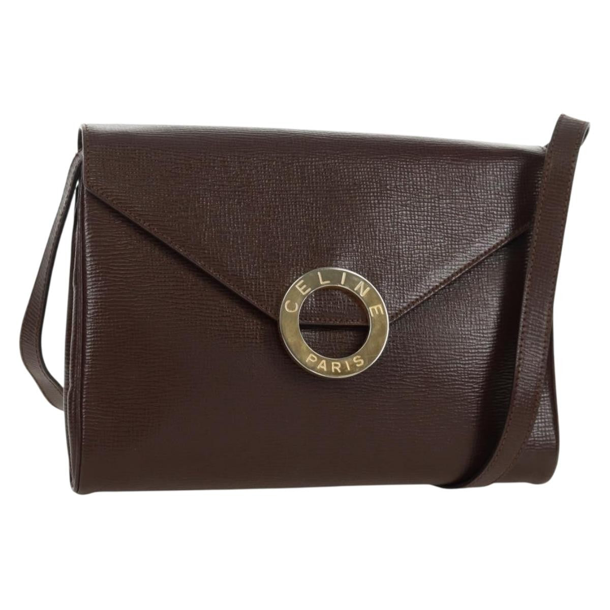 Celine Circle Logo Shoulder Bag Leather Brown Leather Shoulder Bag Bag