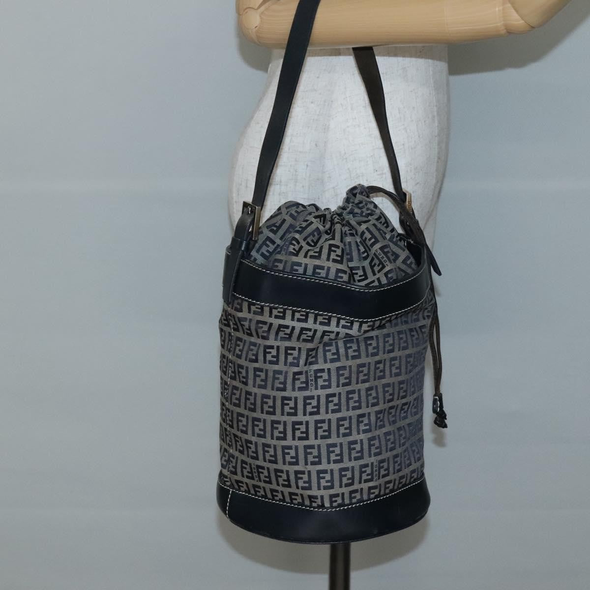 Fendi Ff Logo Mon Tresor Bucket Bag Printed Shearling With Leather Navy Canvas Shoulder Bag Bag