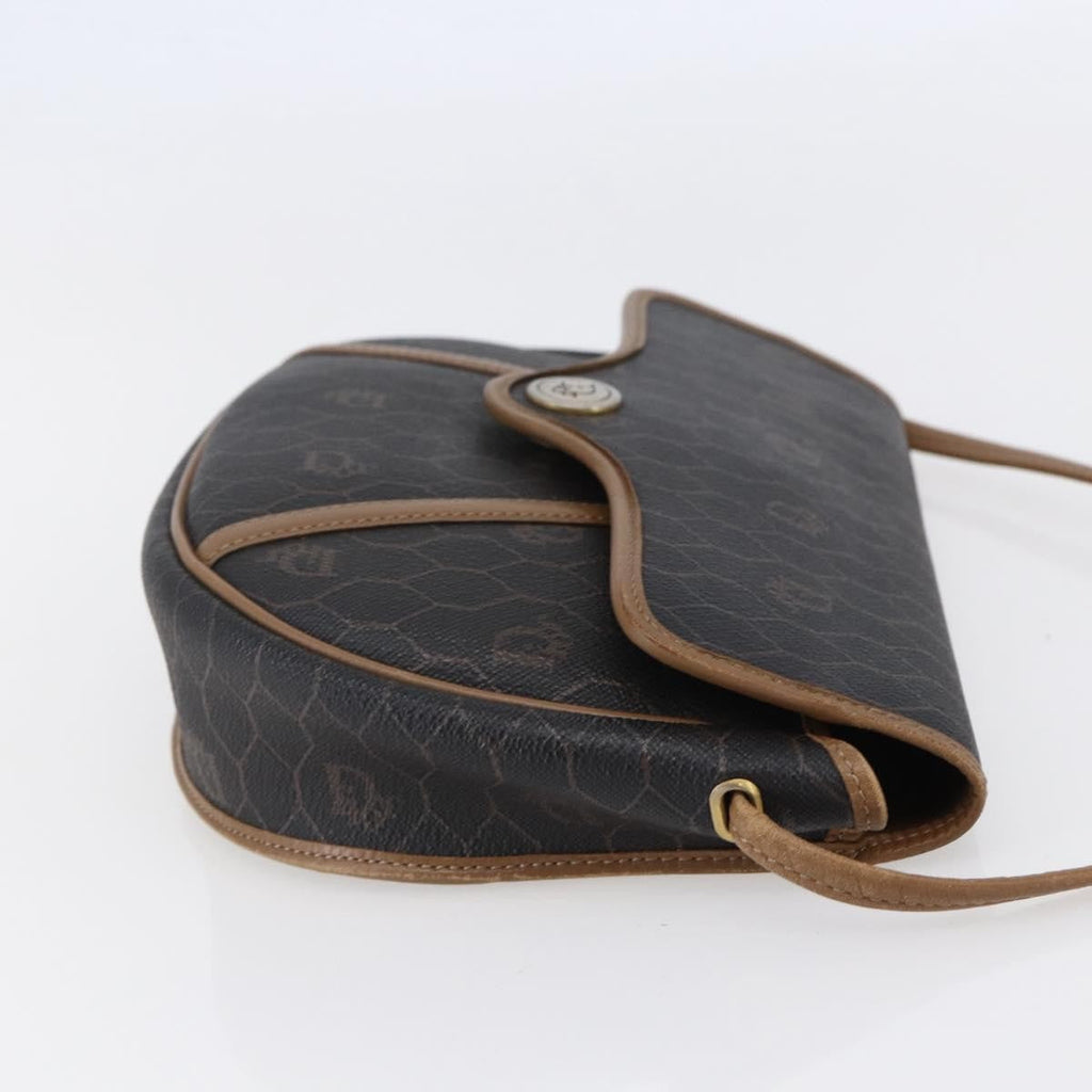 Christian Dior Vintage Honeycomb Flap Crossbody Bag Canvas And Leather Black Canvas Shoulder Bag Bag (Pre-Owned)