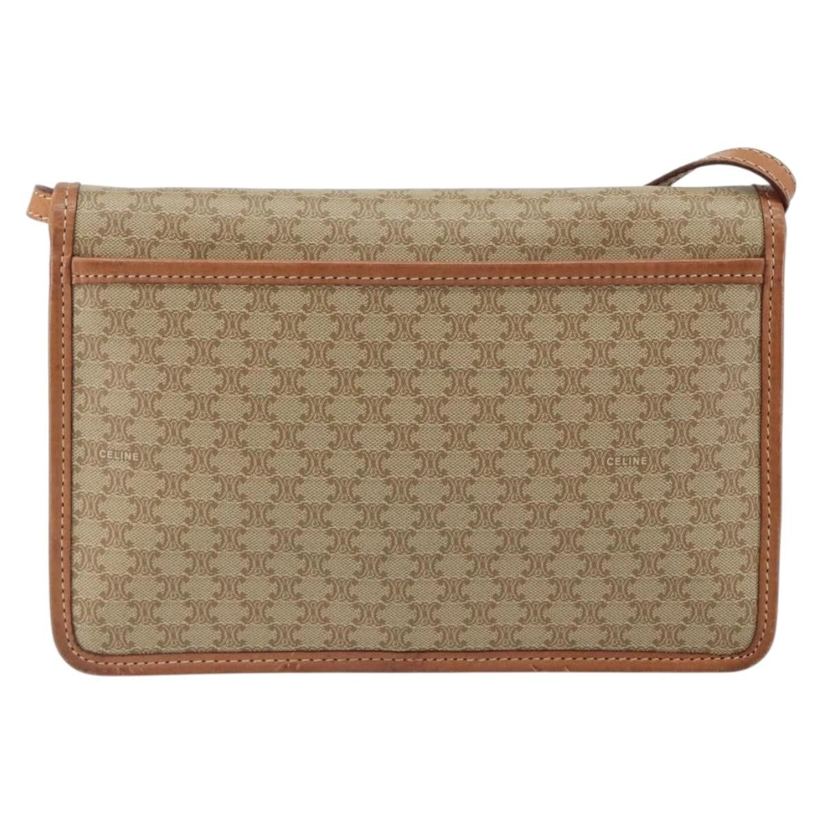 Celine Vintage Macadam Shoulder Bag Canvas Beige Canvas Shoulder Bag Bag